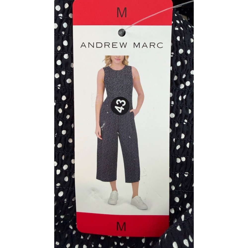 NWT Andrew Marc Women's MEDIUM Polka Dot Sleeveless Jumpsuit BLACK/WHITE